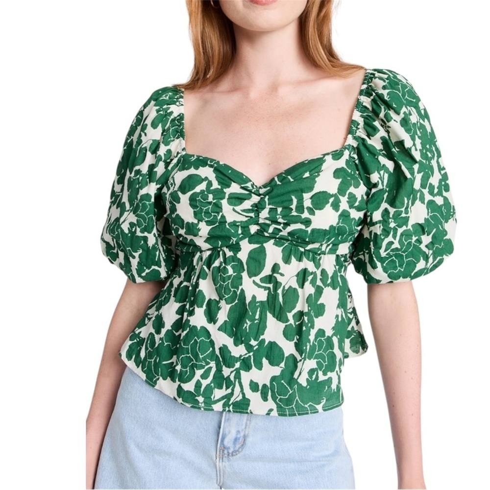 Free The Roses Floral Cotton Puff Sleeve Tie Back Top Blouse